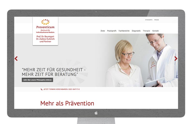 Webdesign für das Preventicum Essen